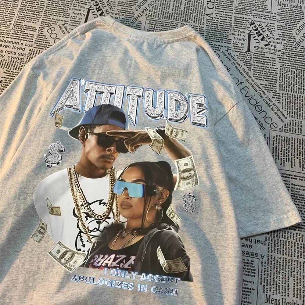 Attitude American Retro Hip Hop Graphic Tshirts Men Women Summer Tee Clothes Cotton Sweat Breathable T Shirt O-Neck Loose Tops