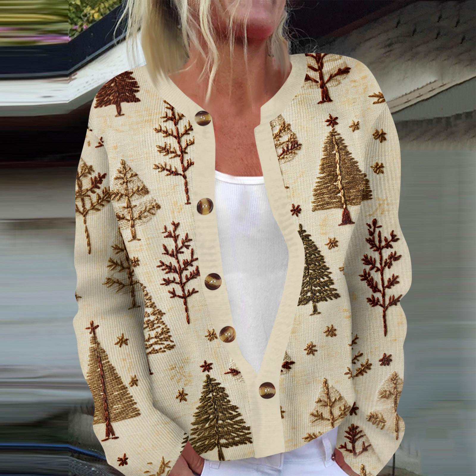 

Женская мода с длинным рукавом, рождественский принт «Снеговик-снежинка», куртка, кардиган L бежевый