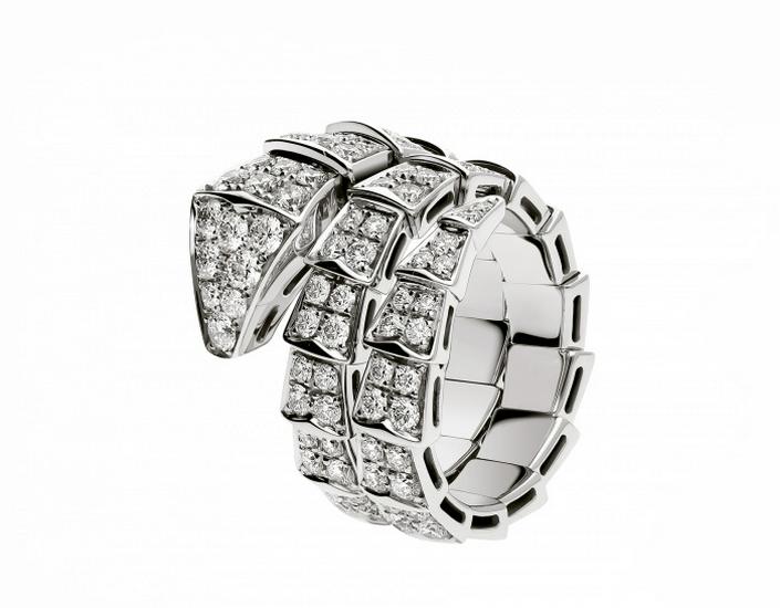 High Version 925 Sterling Silver Two-Row Diamond & Mother-of-Pearl Snake Ring