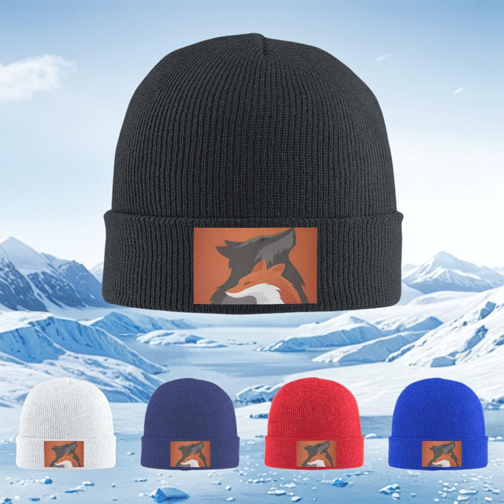 Fox shadowanimalsorange background Men Women Unisex Knitted Hat Beanie Pullover Cap Winter Thermal Warm Christmas Outdoor Cyc