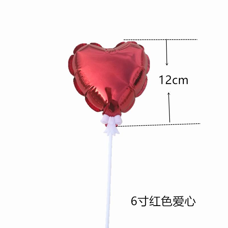 5inch Self-inflating Foil Balloons Cake Toppers With Plastic Stick Heart Shaped Cake Decor Wedding Birthday Party Cake Supplies
