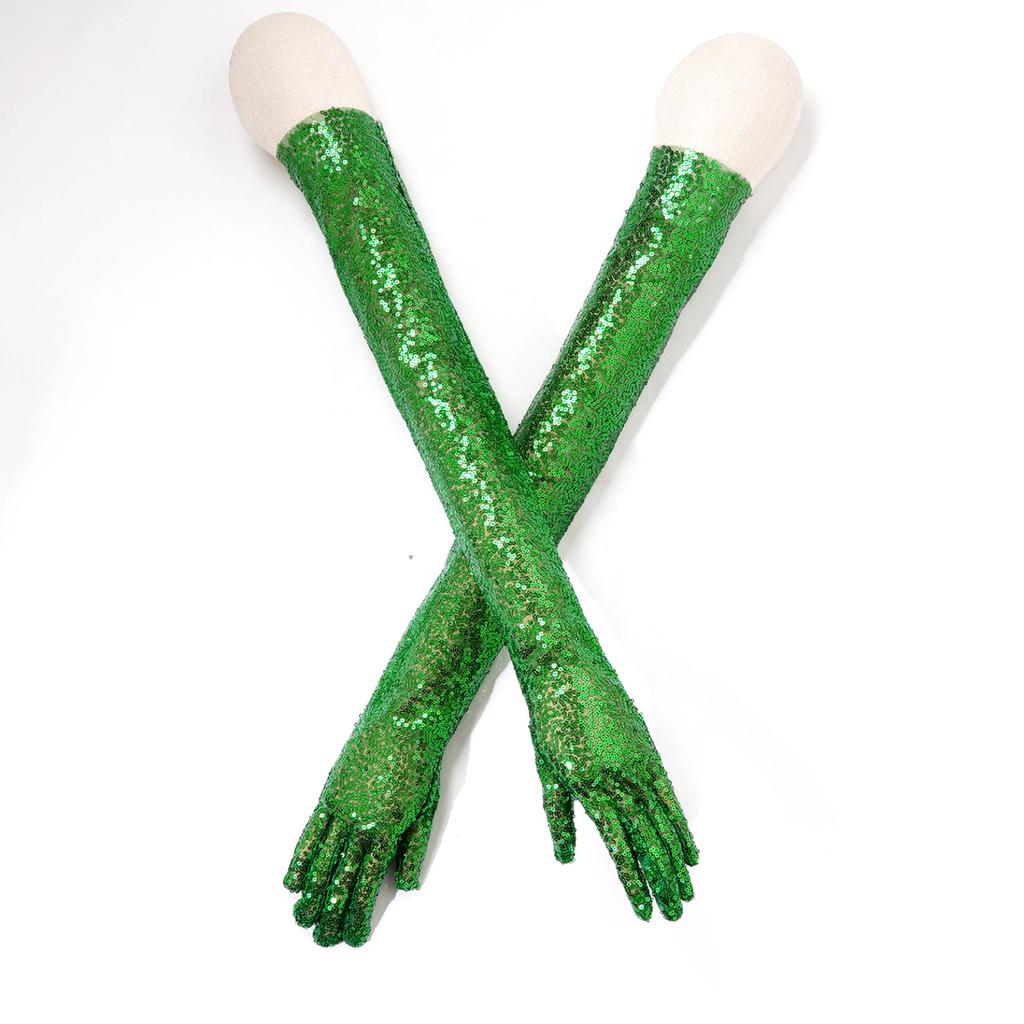 Vintage 1920s Shiny Sequins Gloves Finger Elbow Length Long Gloves for Opera Evening Performance Costumes Accessories
