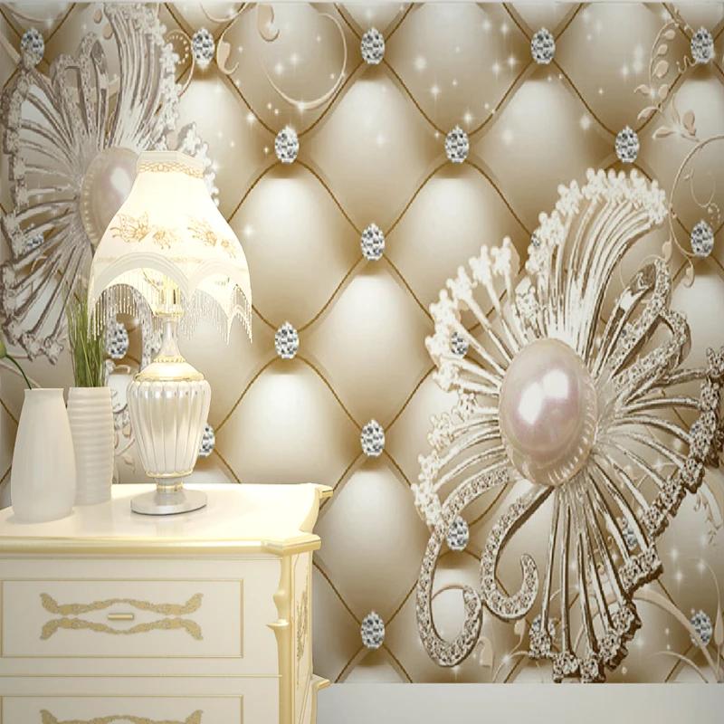 Wallpaper 3d Soft Pack Diamond Jewelry Flower Mural Luxury Wall Paper Hotel Living Room Tv Backdrop Mural