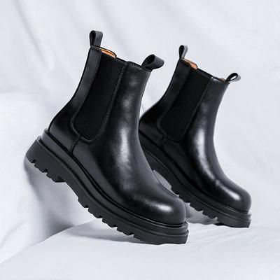 Herren Luxusmode Chelsea Boots Schwarz Trendige Original Lederschuhe Cowboy Plateau Stiefel Schön Hoch Klobig Botas Masculinas