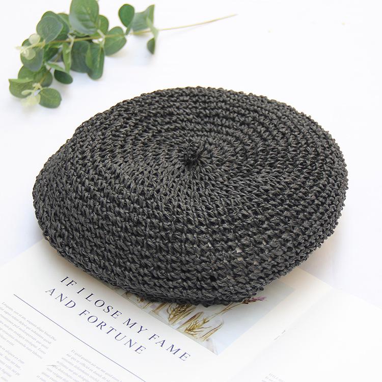 

Вязаный вручную ретро берет из соломы: Дышащая летняя шляпа в корейском стиле для женщин Adjustable чёрный