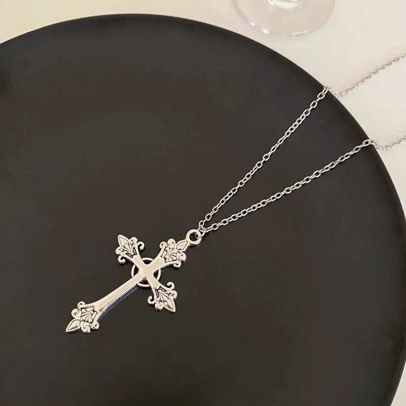 Hip Hop Rose Kreuz Halskette 45cm 60cm Edelstahl Gotische Blume Anhänger Street Style Choker für Damen Herren Party Accessoire