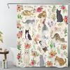 Boho Green Botanical Shower Curtain for Bathroom, Nature Plant Flower with Funny Black Cat Fabric Shower Curtain, Rustic Country