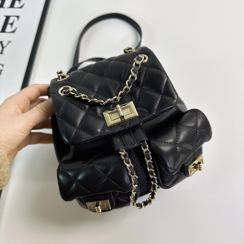 Xiaoxiang genuine leather little frog mini backpack women's high-end sense versatile first layer sheepskin rhombus chain bag small backpack