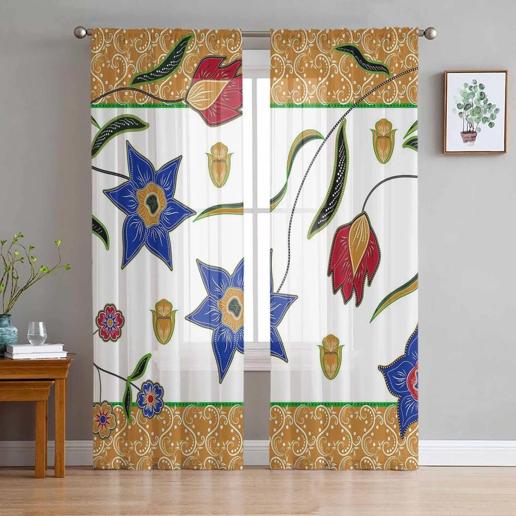 Plant Leaves Vintage Pattern Chiffon Sheer Curtains for Living Room Bedroom Home Decoration Window Voiles Tulle Curtain