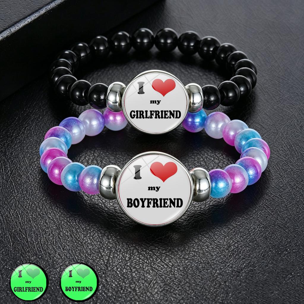 1Pc Glow In Dark Sun Moon Lover Couple Bracelet, Handmade Beaded Braided Unisex