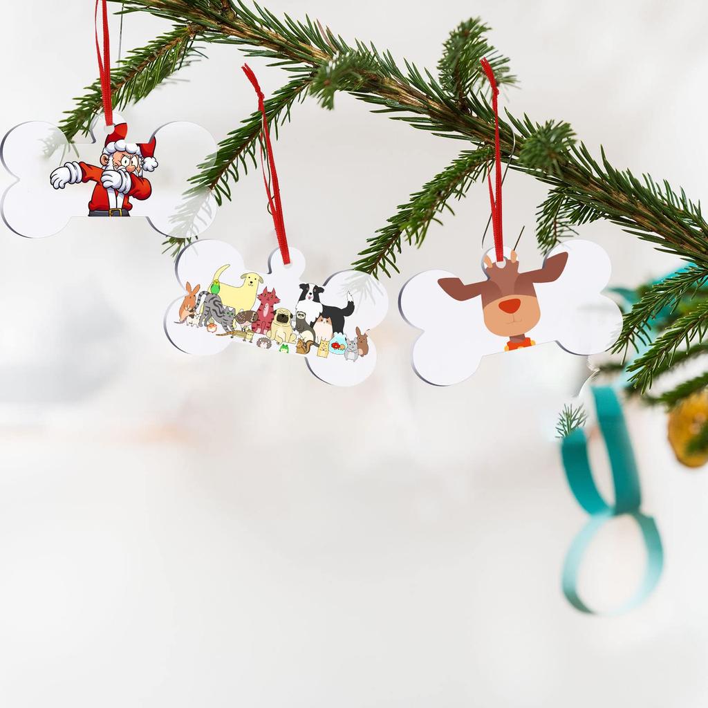50PCS Clear Acrylic Dog Bone Christmas Ornament Blank Bone Christma Tree Acrylic Ornament with Hole for DIY Craft, Holiday