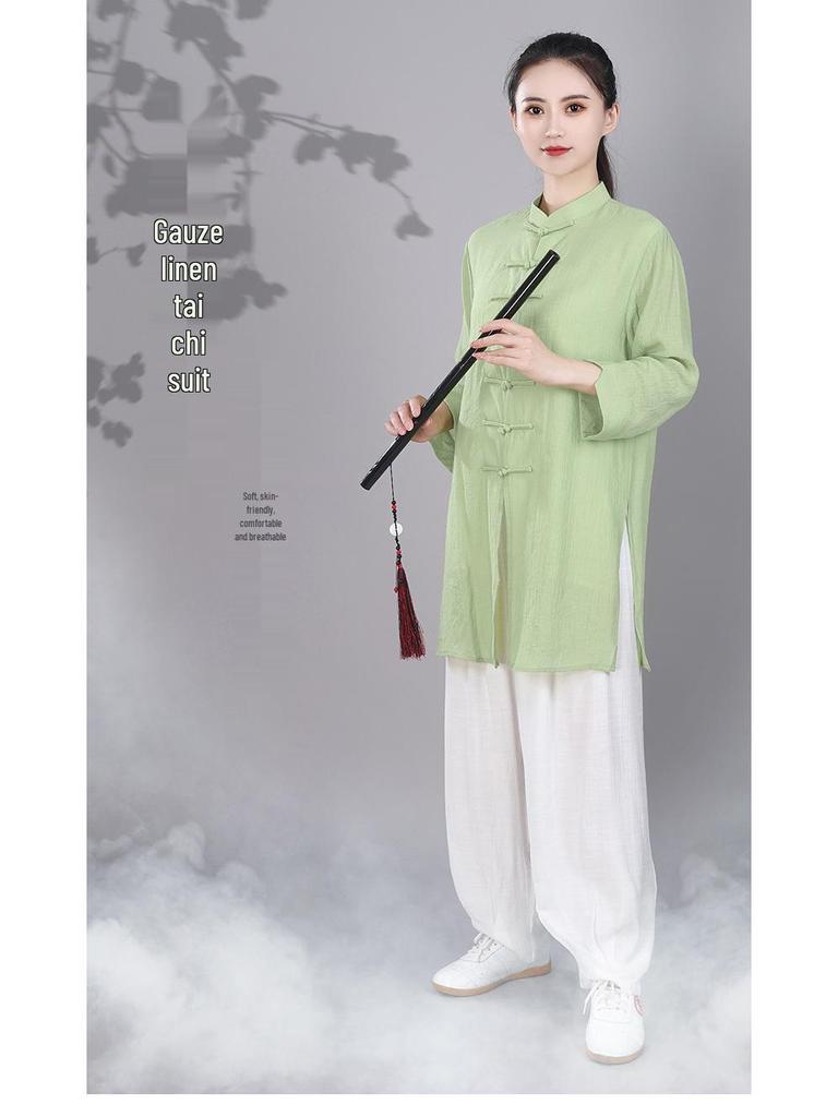 Women's Summer Linen Tai Chi Suit - Chinese Style Martial Arts Practice Uniform