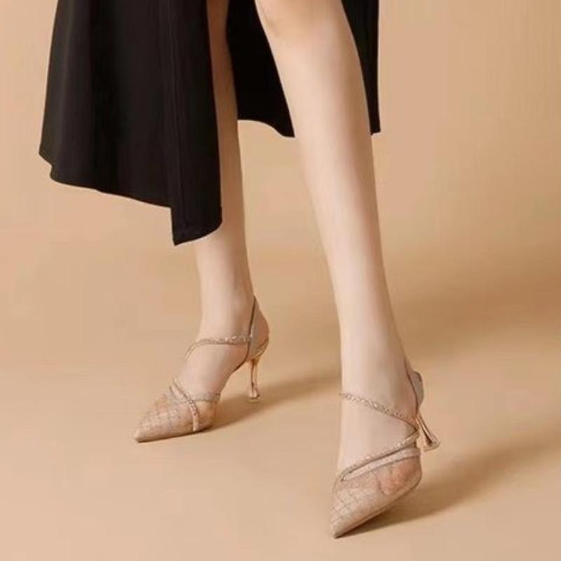 Fashion 2025 Women's Sandals Diamond Thin Heels Ladies Shoes Rhinestones Stiletto Pointed Toe for Party and Weddings Premium Low Price