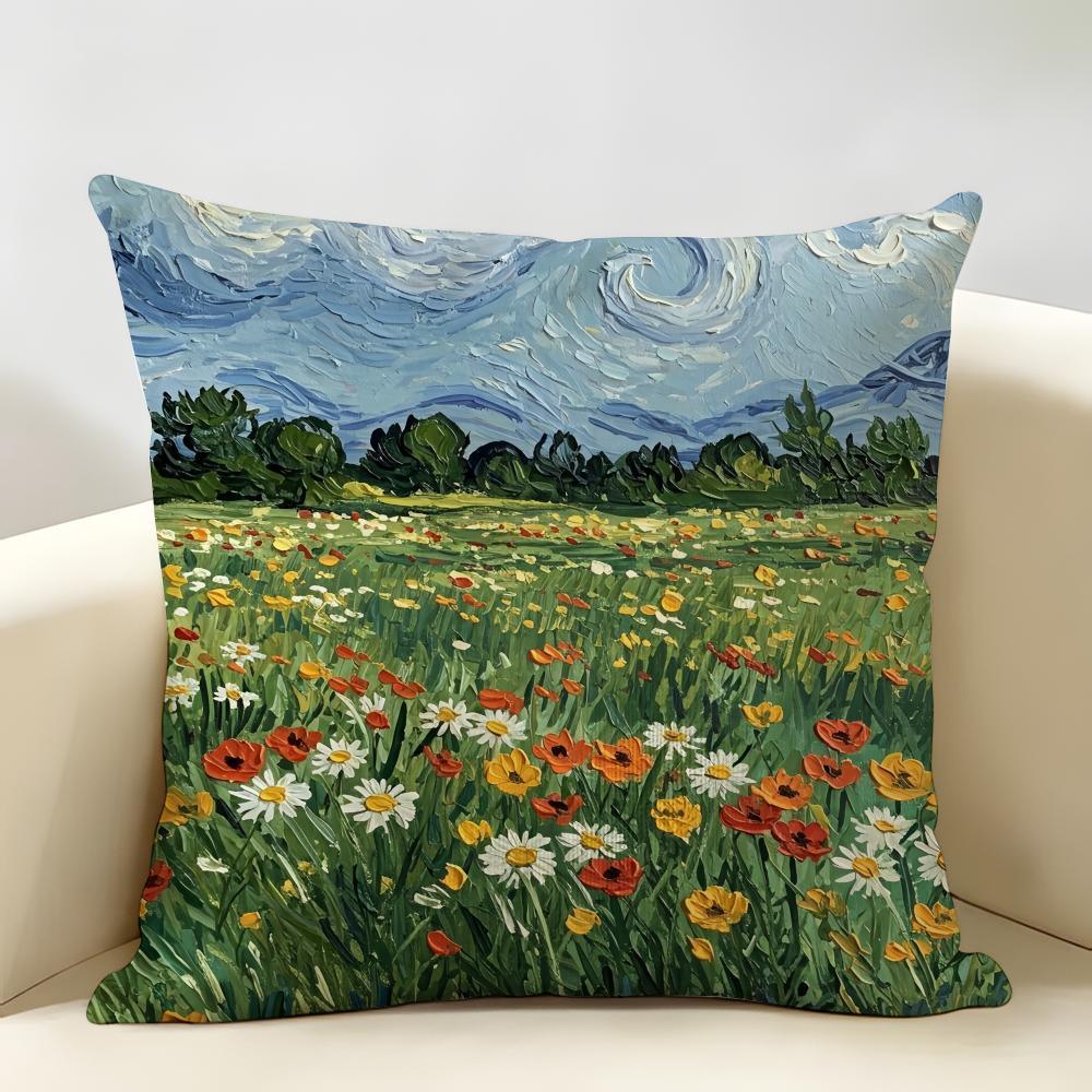 Federa Cuscino Stampa Originale Van Gogh Lino Naturale Tessuto Biologico Stampa Double Face Decorazione Stanza Divano Federa