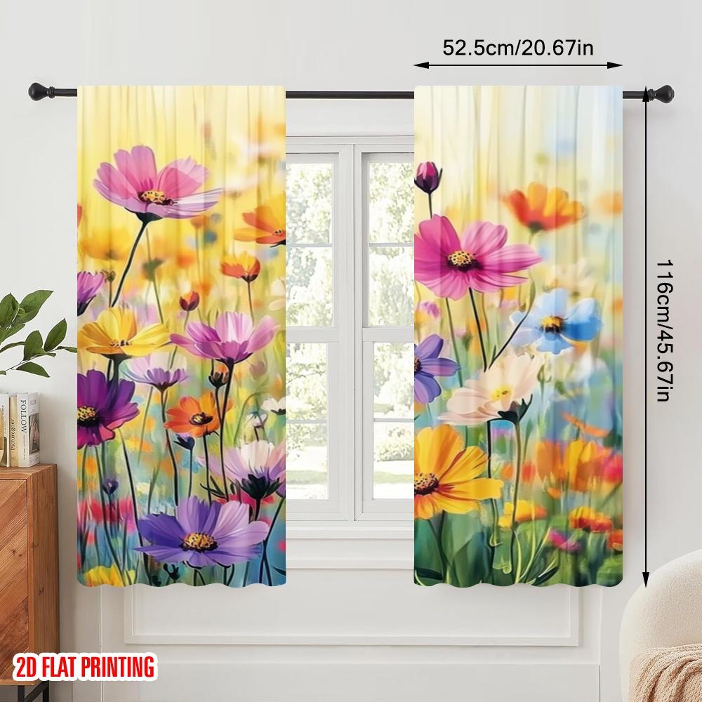 2 Stück, 2D-Flachdruck Lichtfilternde Vorhänge Blumensinfonie(5) Vielseitiges, strapazierfähiges Polyester (ohne Stange) Urlaubs-Ldeal für