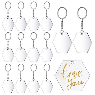 24 Pcs Acrylic Keychain Blanks Clear Acrylic Blanks Hexagon Shape Plain Acrylic and 24 Pcs Metal Key Rings for DIY