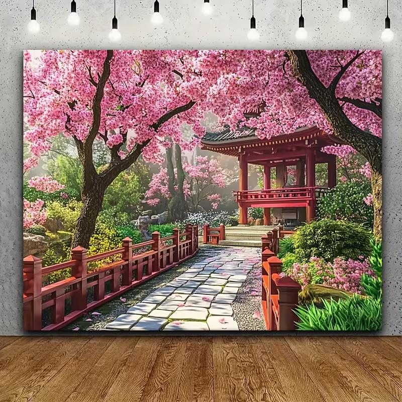 2D Dreamy Sakura Pathway in Traditional Japanese Garden