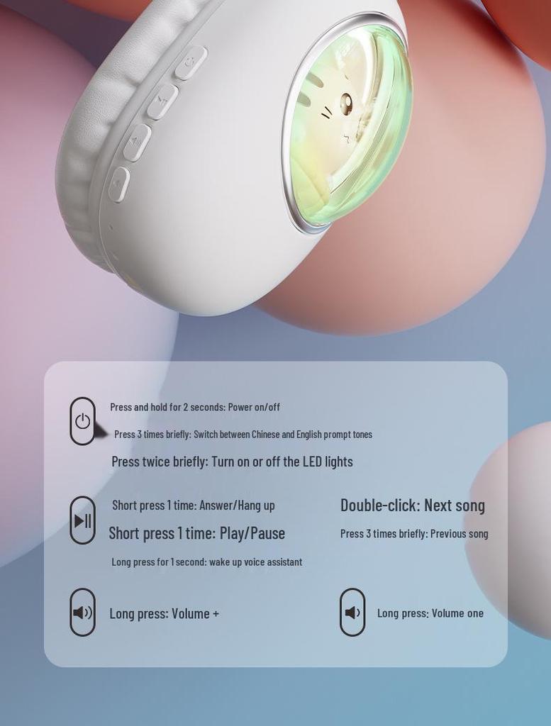 Cartoon Cute Wireless Bluetooth Over-Ear Headphones for Kids, Long Battery Life, E-sports Gaming Headset