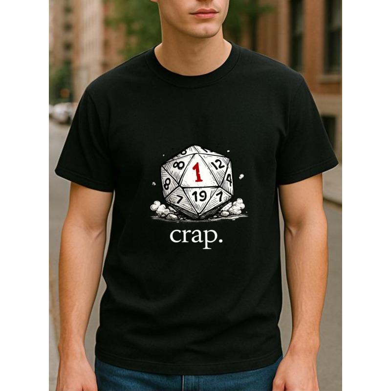 

European Size 20-sided Dice crap Board Game Player s Quirky Soft Polyester T-shirt, Men s Clothing, Suitable for Daily and Home Wear, Round-neck Top 4XL чорний