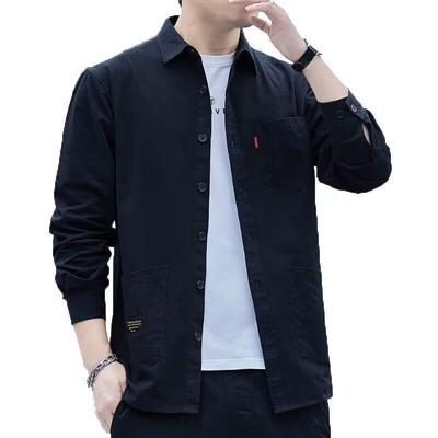 Elegant Solid Color Wrinkle-Free Relaxed Long Sleeve Work Shirt Men's Spring Autumn Casual
