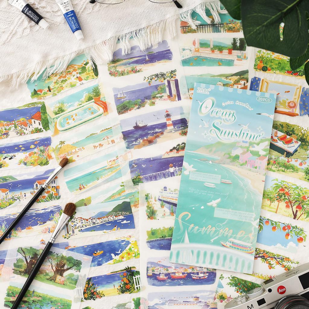 20sheets Four Seasons Scenery Series Ins PET+Washi Dual Material Stickers Book Creative Collage DIY Scrapbook Aesthetic Stickers