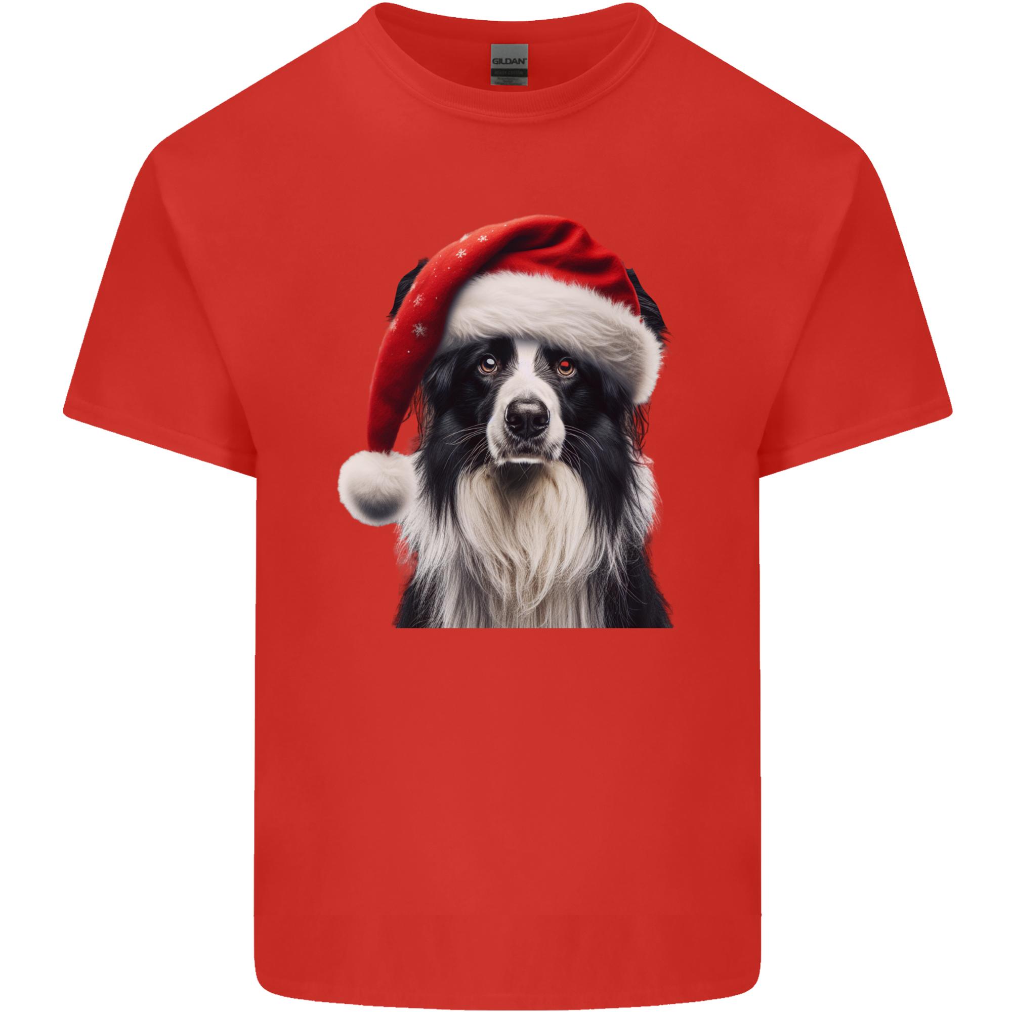 Christmas Border Collie Wearing an Xmas Hat Dog Unisexs Light Cotton TShirt S
