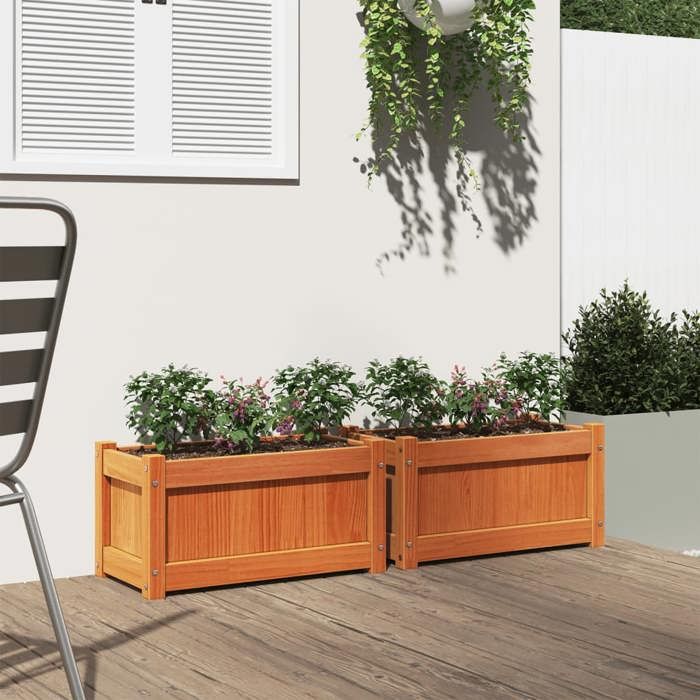VidaXL Jardinières 2 pcs, Lits Surélevé, Bacs à Fleurs, Pots de Plantes, Boîtes à Fleurs Jardin Terrasse, Cire Marron Bois 837444