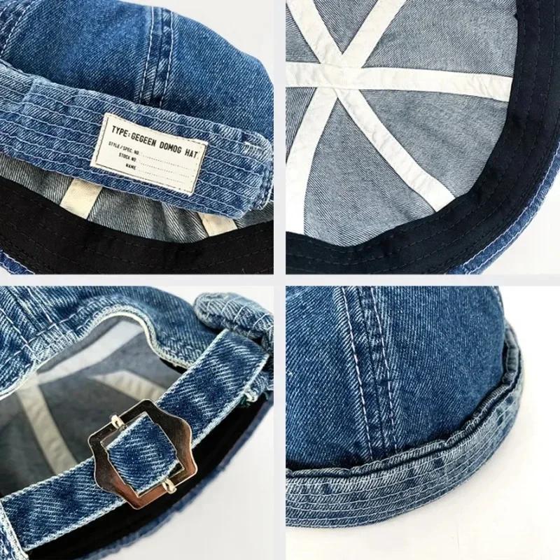 Freedom Outdoors Men's Blue Denim Dome Melon Brimless Beanie Cap Skull Cap Sailor Cotton Mechanic Trendy Color Elastic Panels Docker Hat Cm