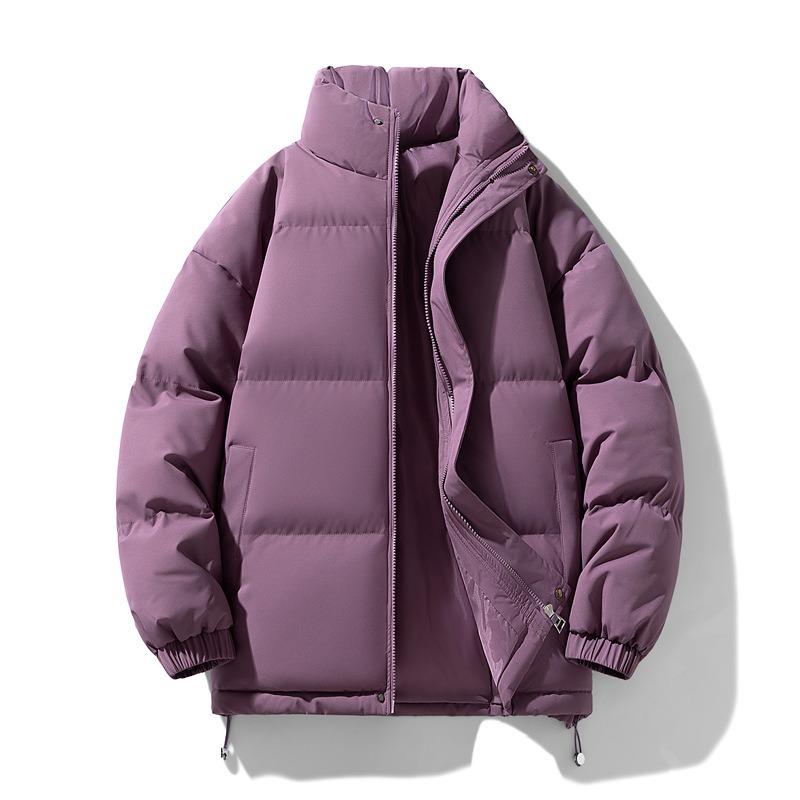 Stand-up Collar Solid Color Cotton-padded Clothes for Men and Women, Winter Bread Clothes, Large Size Thickened Warm Loose Tops, Trendy