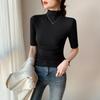 Women's Half-High Collar Ribbed Shirt: Mid-Length Sleeves, High Elasticity, Perfect for Autumn/Winter.