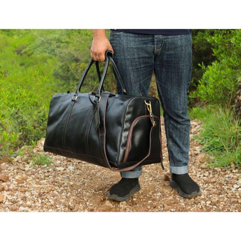 Full Grain Leather Duffle Bag Men's Travel Weekender Holdall