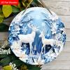 Warm Winter Wooden Christmas Sign with White Elk Pattern - Navidad Round Sign for Balcony, Front Door, Wall Hanging Decor - Ideal Christmas Decoration