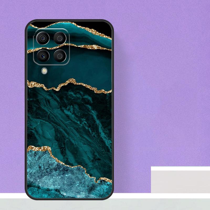 Teal Blue Gold Agate Marble Case For Samsung Galaxy M23 M20 M32 M52 M56 M16 M36 M54 M34 M14 M35 M55 M15 M11 M31 M13 M53