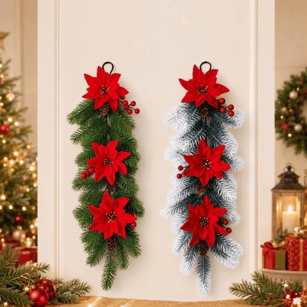 Plastic Pine Needle Wall Hanging Wreath Lifelike Christmas Wreath Ornaments Home Party