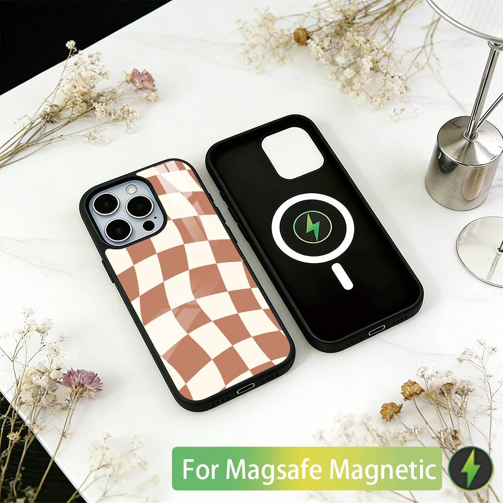 Solid color plaid Phone Case For iPhone17,16,15,14,13,12,11 Plus,Pro Magnetic For Magsafe Wireless Charging