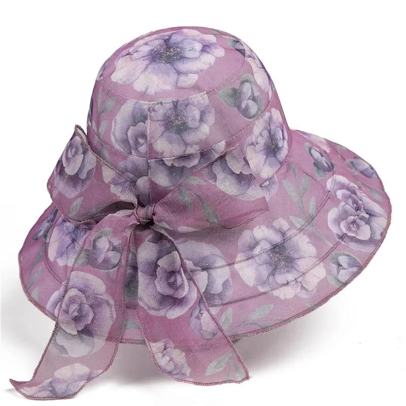 WTEMPO Wide Brim Printed Bucket Hats Summer Thin Breathable Soft Hat for Women Foldable Outdoor Beach Sun Protection Basin Sun Hats 1pc фиолетовый