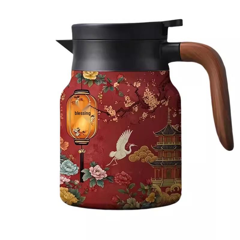 Tangsi Large Capacity Stainless Steel Teapot with Wooden Handle for Tea Stewing and Water Separation