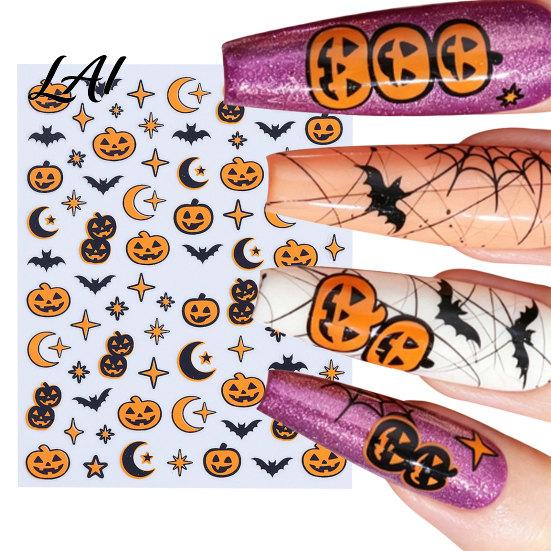DIY Nail Stickers Halloween Self Adhesive Stickers Pumpkin Bat Moon Star Manicure Decals Holiday Supplies Art Decoration for Home Salon