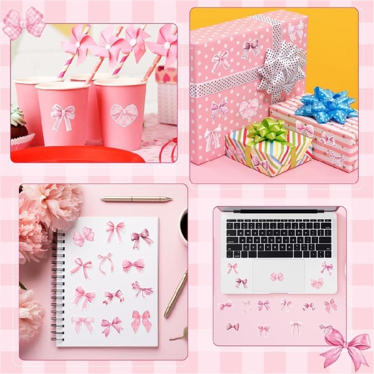 500 Pcs Decorative Sticker Pink Bows Seal Sticker Gift Box Blessing Sticker Adhesive Sticker for Scrapbooking Journal