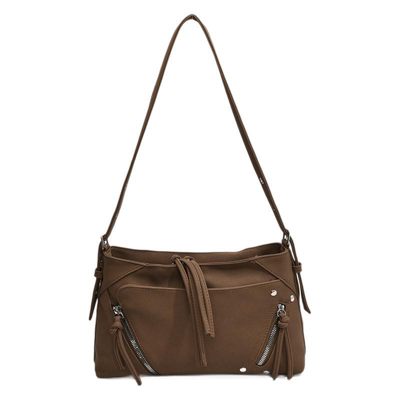 2025 New Spice Girl Underarm Bag Fashion Tassel Soft Leather Locomotive Bag Casual Commuter Shoulder Bag Crossbody Tote Bag