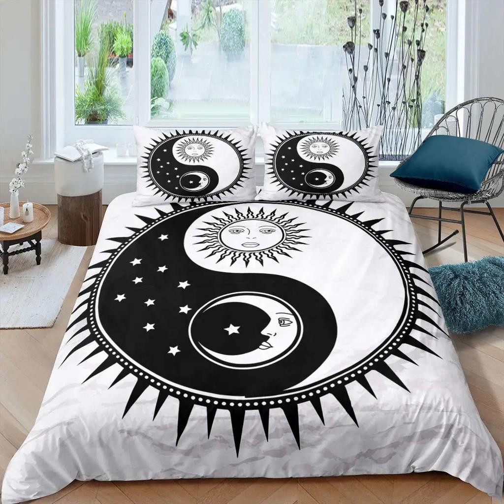 Zestaw poszwy na kołdrę Yin Yang Boho Trippy Art Twin Poszwa na kołdrę Plotki Tradycyjny motyw Ying Yang Rozmiar King Poliestrowa poszwa na kołdrę