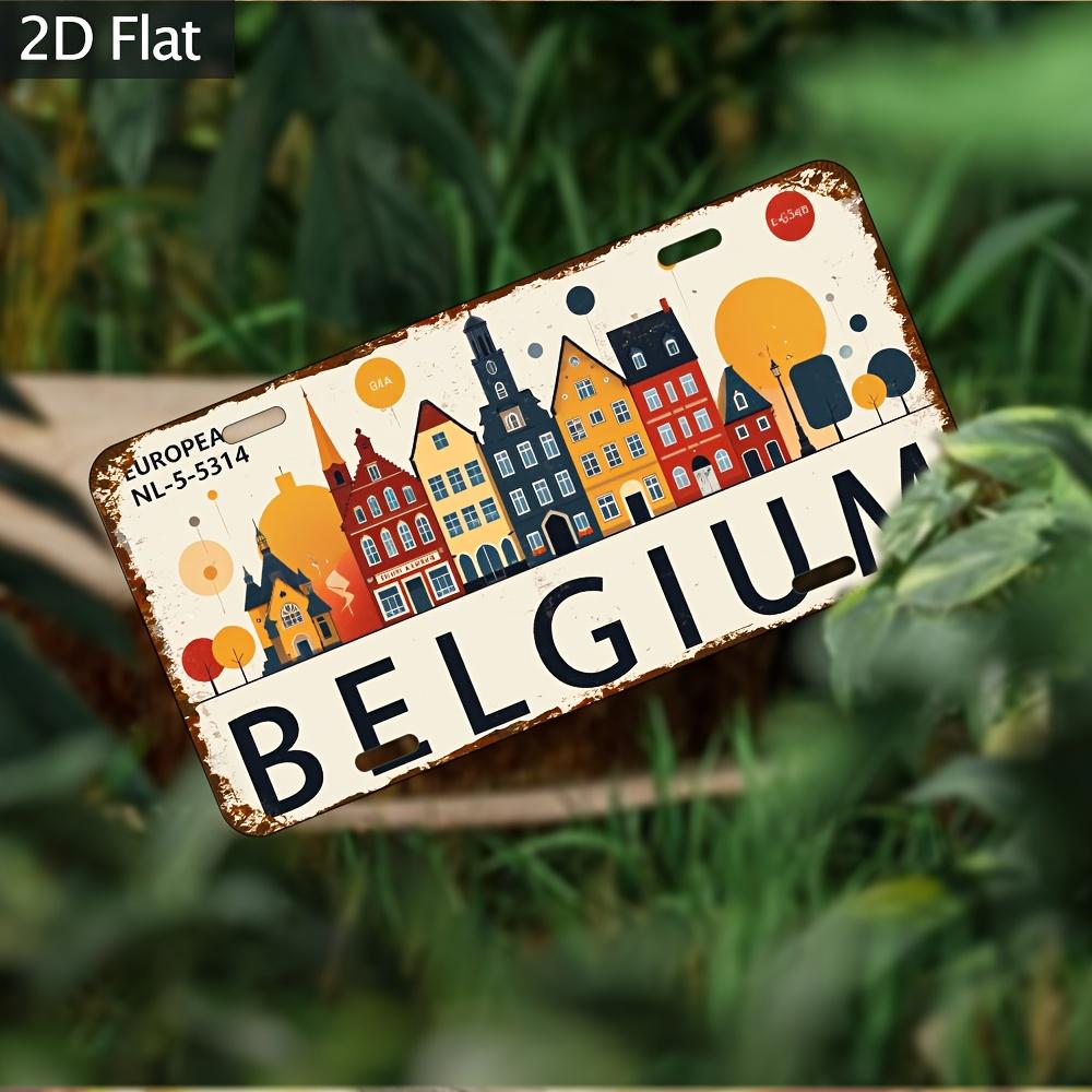 

D Flat BelgiumThemed Vintage Aluminum Wall Art Sign x cm Colorful Retro Metal Plaque with Distressed Finish Id 15x30cm(5.9x7.8inch)