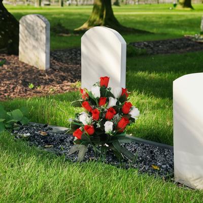 2 Pcs Artificial Cemetery Flowers Outdoor Gravestone Faux Rose Flower with Vase Graveyard Memorial Bouquet for Cemetery Headstones Decoration