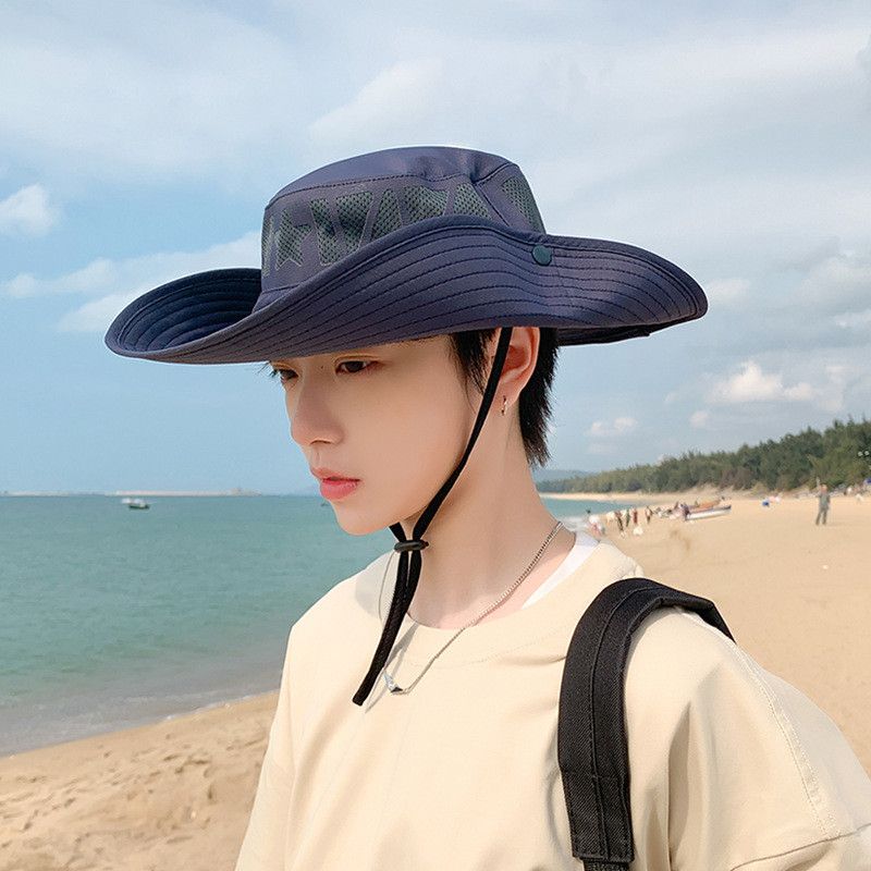 

9239 Big Brim Sun-Proof Sun Hat Men s Outdoor Travel Mountain Climbing Fishing Sun Hat Spring and Summer Breathable Bucket Hat Navy blue