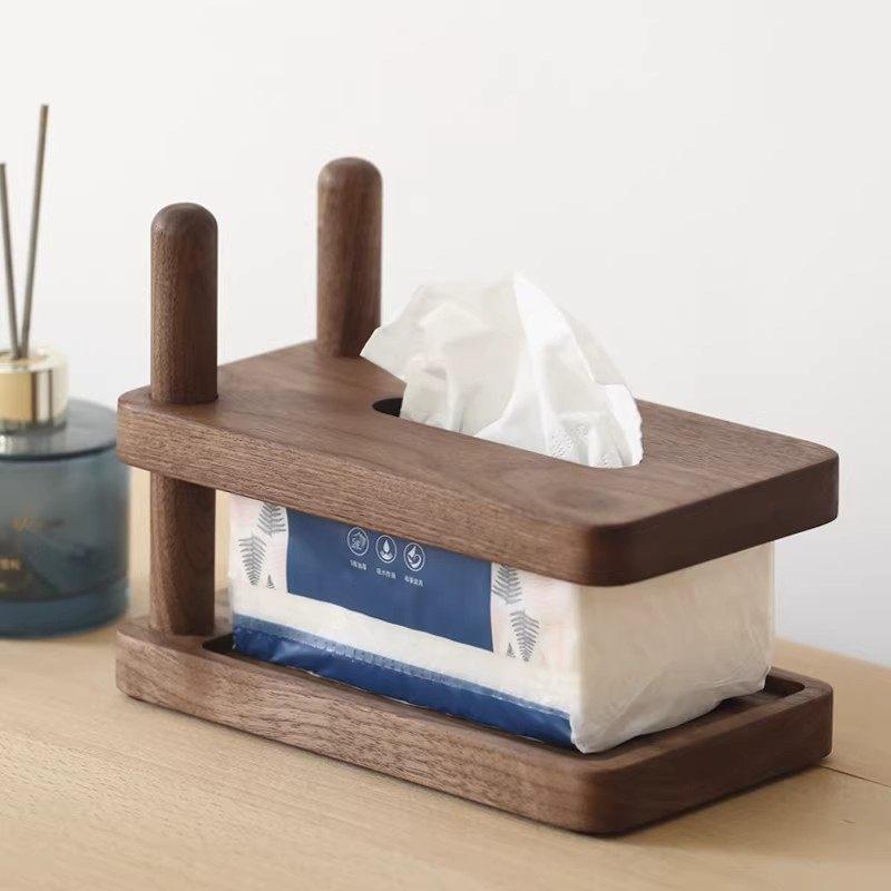 BRSolid Wood Desktop Tissue Box Home Living Room Storage Container Double-layer Storage Rack Napkin Holder Toilet Paper HolderEY