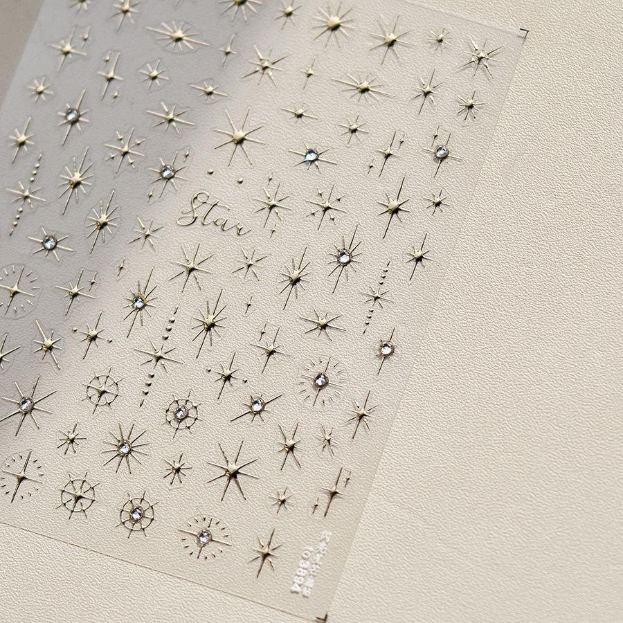 5D Bronzing Star Nail Art Stickers 1pcs Luxury Diamond Gold Sliver Laser Pentacle Self Adhesive Nail Decorations Slider Decals