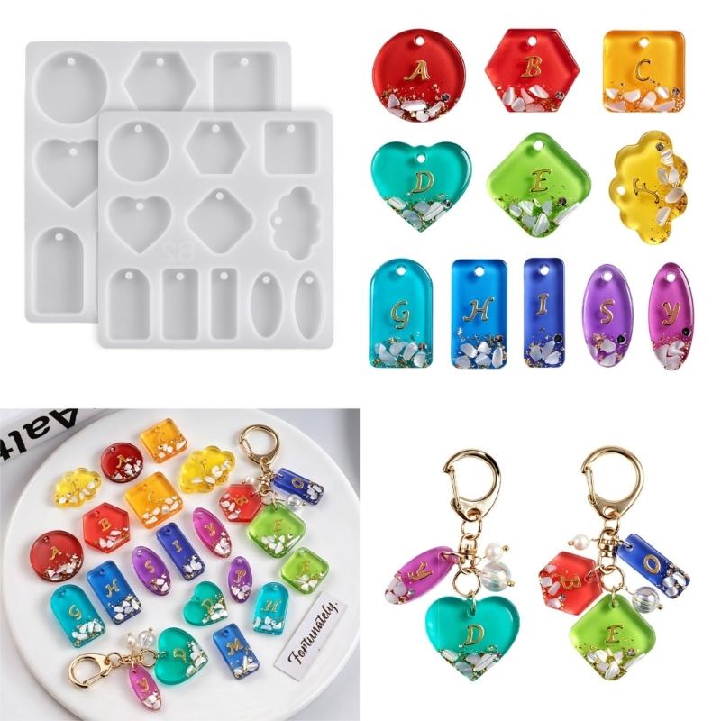 Geometric Pendant Resin Mold, 11-Cavity Silicone Tray with Hanging-Hole Posts for Earrings, Keychains, and Jewelry