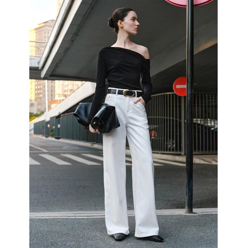 Giovanni Valentino Women's White High-Waist Straight Wide Leg Jeans