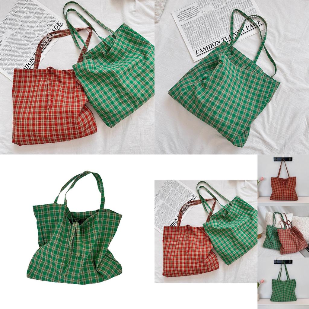 L310 Retro Plaid Canvas Bag Stylish Versatile Lightweight Shoulder Tote For Women