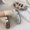 Retro ballet shoes summer wear single shoes summer ugly cute sweet girl pearl leopard print Mary Jane shoes Boken sandals women